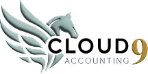 Logo of a stylized winged horse head next to the text Accountino 9.